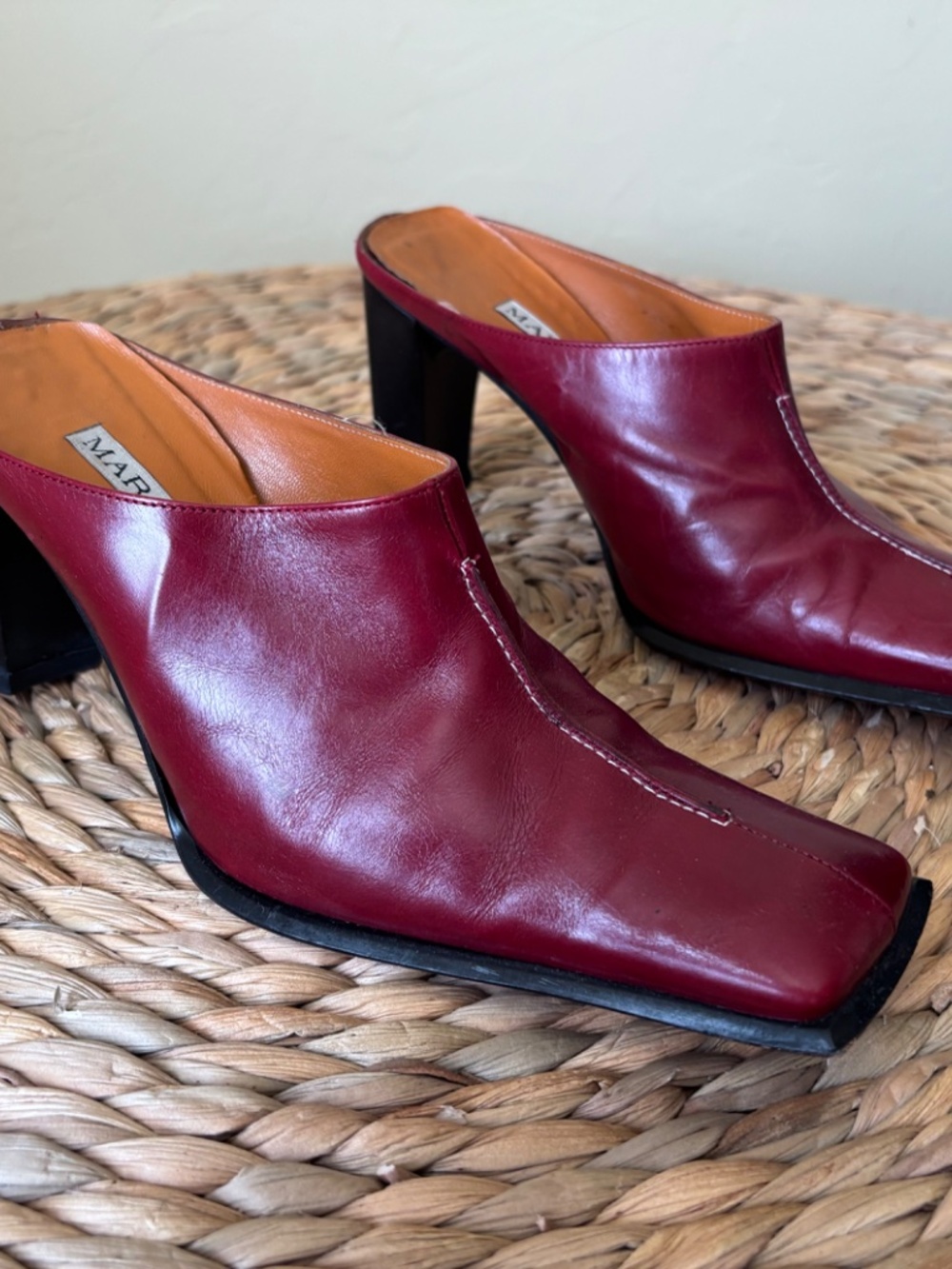 MARAOLO Oxblood Red Leather Square Toe Heeled Mule / ITALY Vero Cuoio 37.5